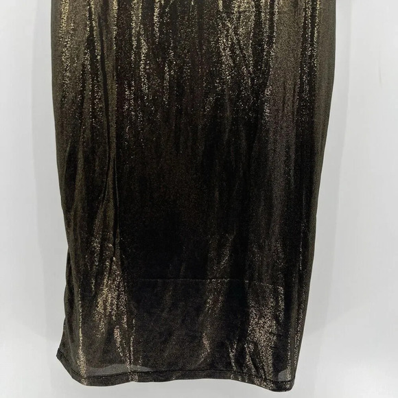 NSR Long Sleeve Metallic Midi Dress in Black Gold Bronze Cut Out Size Medium - Picture 7 of 10